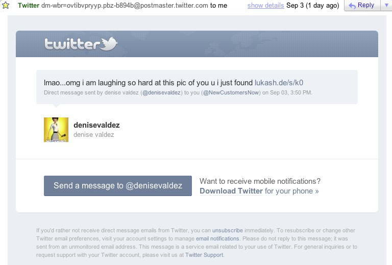 Twitter Phished Email Example